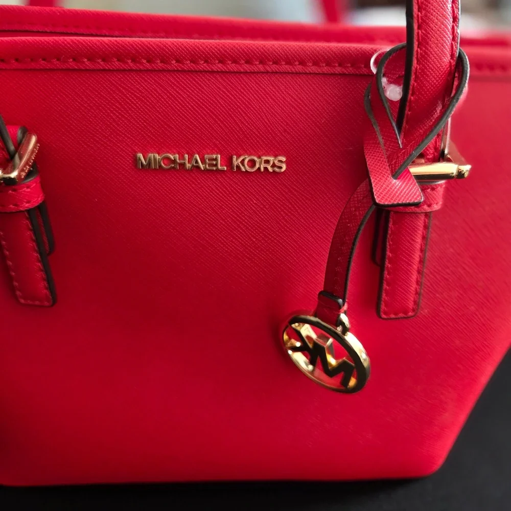 Michael Kors Jet Set Travel XS Carryall Tote Bag Red 35T9GTVT0L DK Sangria - Picture 2 of 9